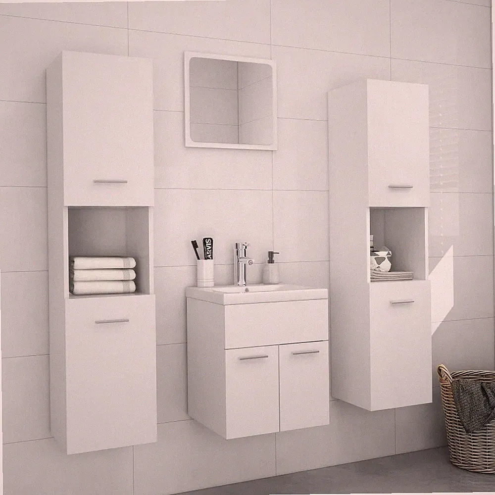 Badmöbel-Set Weiß Holzwerkstoff für das Badezimmer als Komplettset
