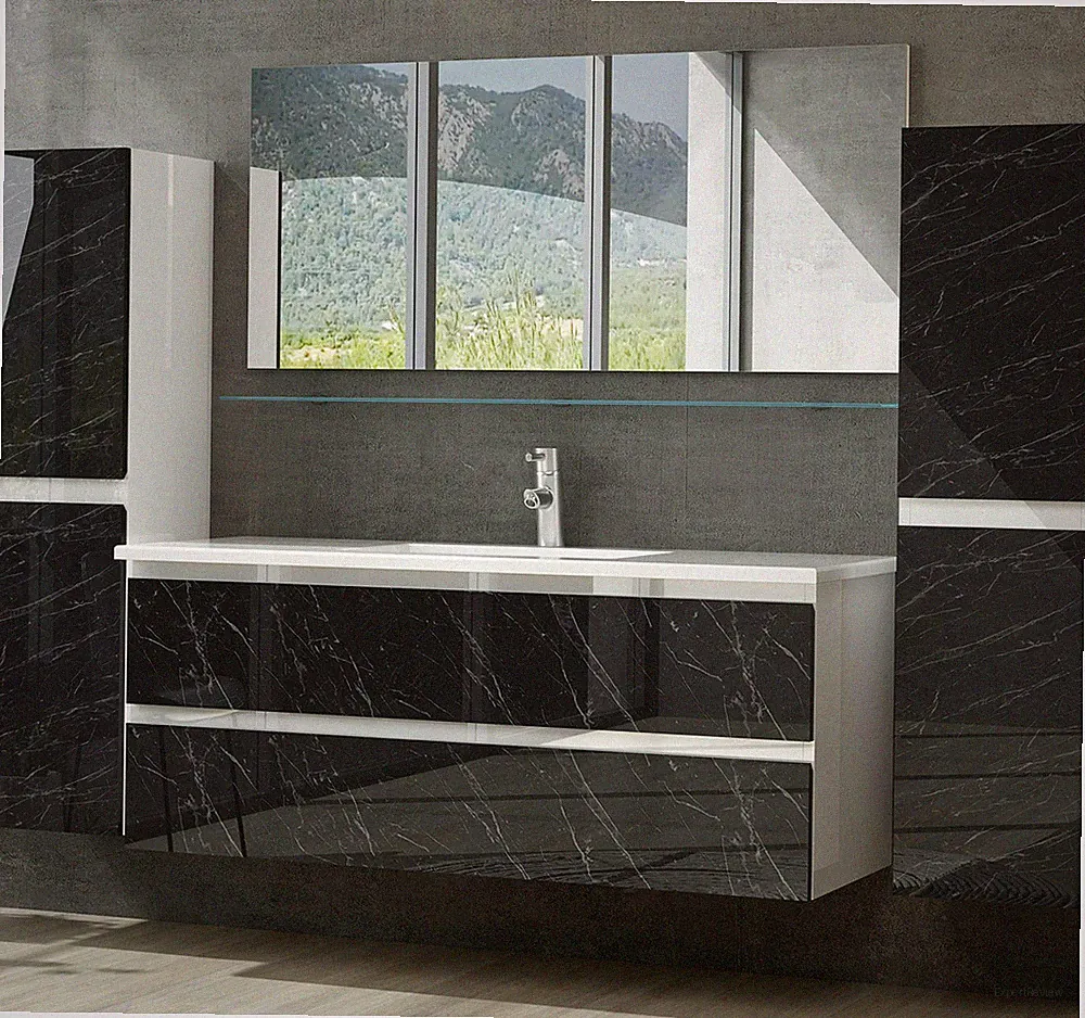 Badmöbel Set Weiss / Marmor Optik Hochglanz Badezimmermöbel 60 90 cm 120 Luuci