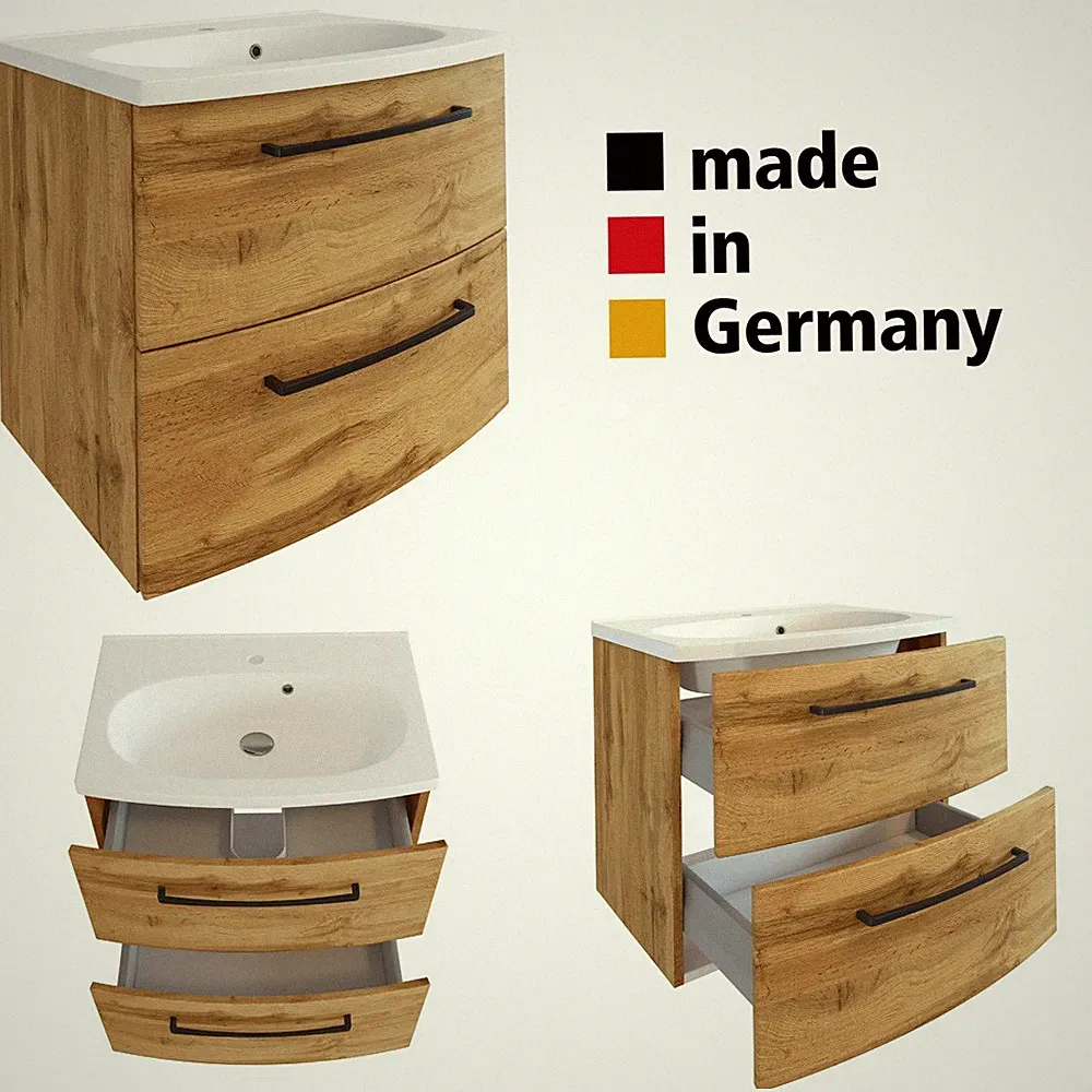 Badmöbel Set Wotan Eiche Nb. mit 60 cm, 3-tlg, mit Waschbecken, MDF foliert