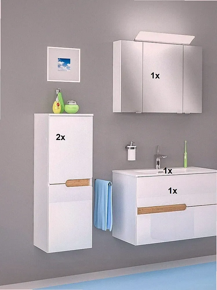 Badmöbel SPECTRA 80 Weiß-Urban Country Waschtisch Spiegelschrank 2xHängeschrank
