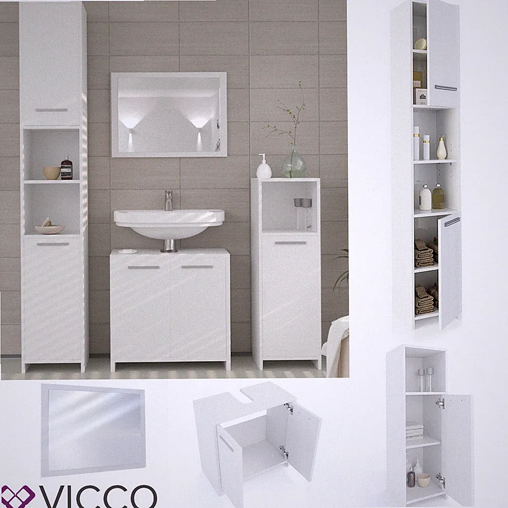 Badmöbel Spiegel Waschbeckenunterschrank Badschrank Hochschrank Kiko Set Vicco