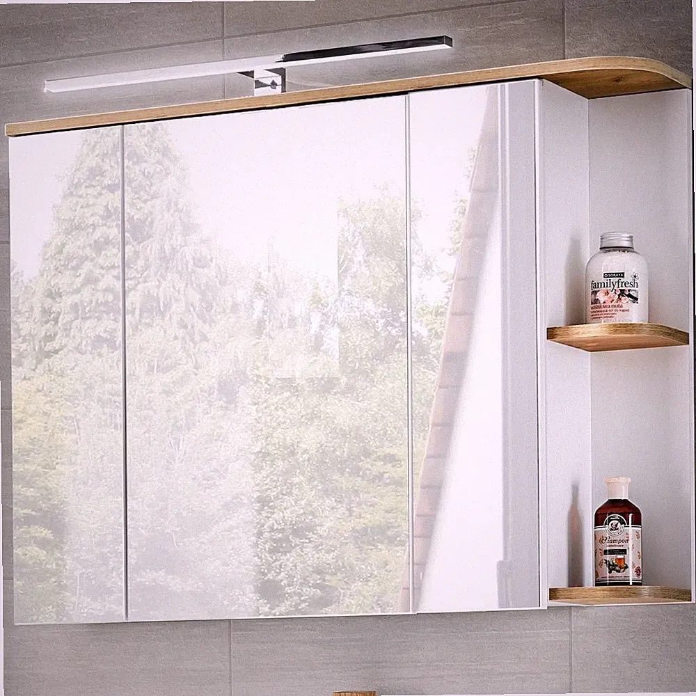 Badmöbel Spiegelschrank 94cm weiß Wotaneiche LED Badspiegel Badezimmer-Spiegel
