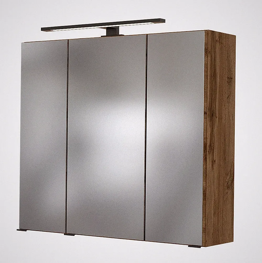 Badmöbel Spiegelschrank in Wotaneiche Nb. 70cm LED Badspiegel Badezimmer-Spiegel