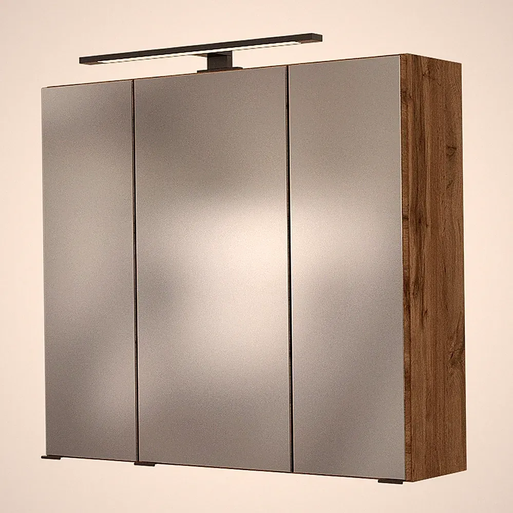 Badmöbel Spiegelschrank in Wotaneiche Nb. 70cm LED Badspiegel Badezimmer-Spiegel
