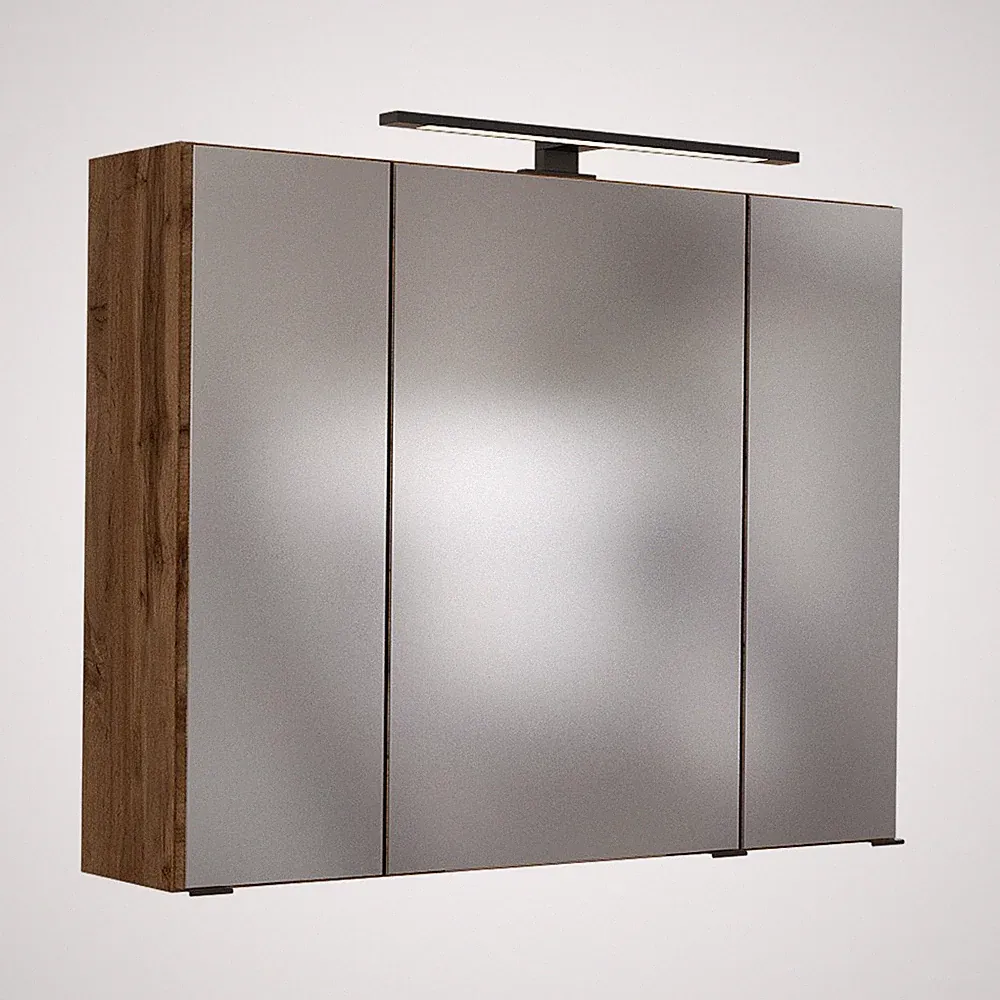 Badmöbel Spiegelschrank in Wotaneiche Nb. 80cm LED Badspiegel Badezimmer-Spiegel