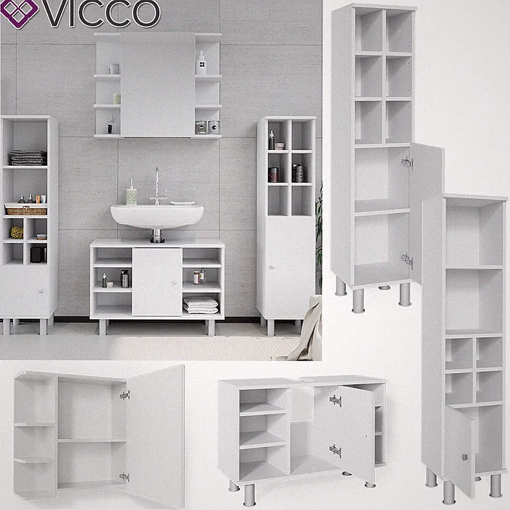 Badmöbel Spiegelschrank Waschbeckenunterschrank Hochschrank Set 4tlg Fynn Vicco