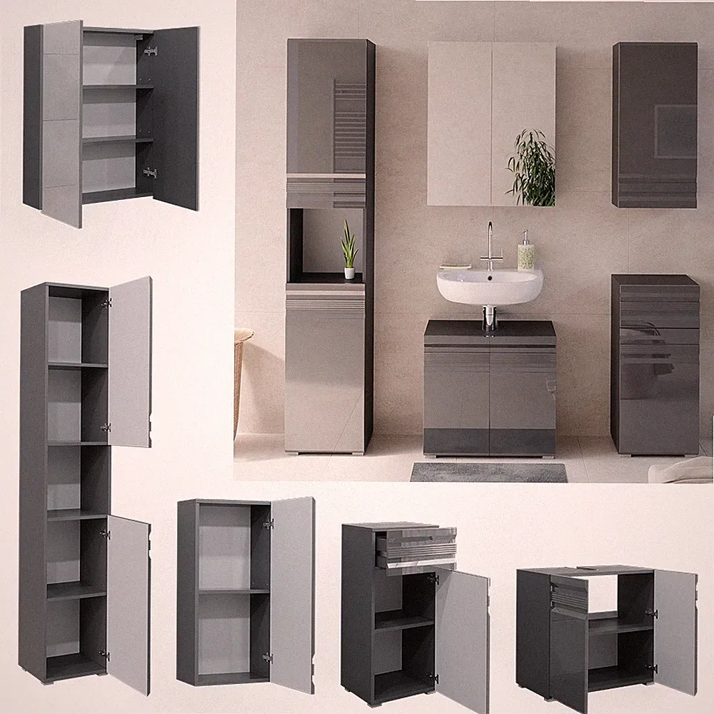 Badmöbel Spiegelschrank Waschtischunterschrank Hochschrank Set 5tlg Freddy Vicco