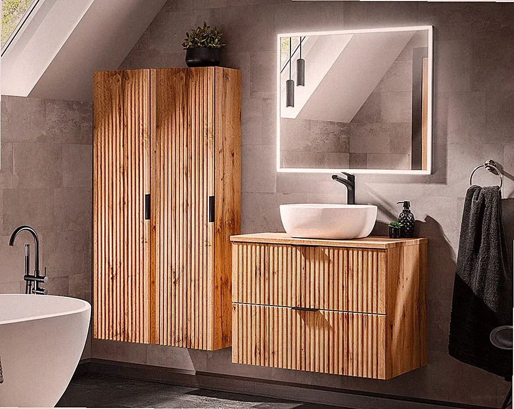 Badmöbel Waschtisch Unterschrank Sets Portree 60cm | Hochschrank | Wotan-Eiche