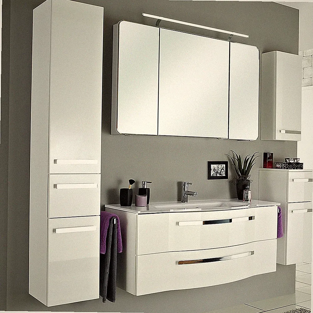 Badmöbel weiß Waschtisch Hängeschrank Bad Hochschrank Spiegelschrank Waschbecken