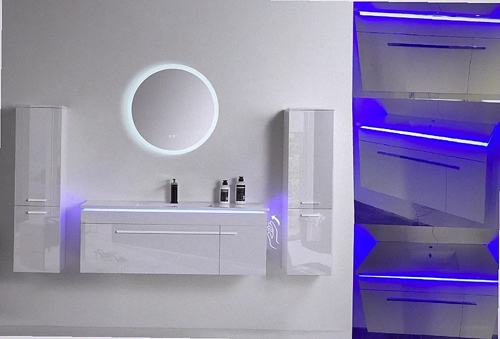 Badmöbelset 90cm-120cm Schwarz Weiß Hochglanz LED-Funktion Badezimmermöbel Set