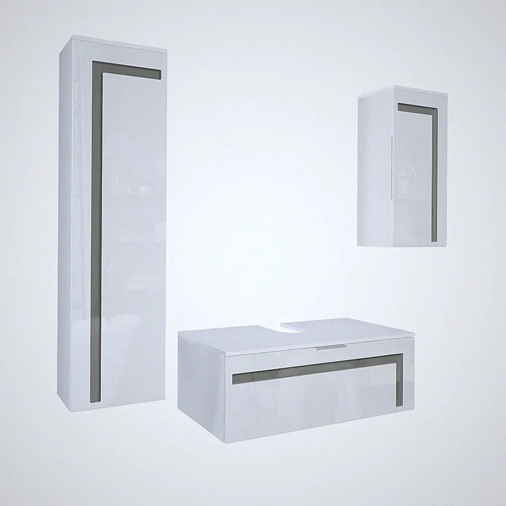 Badmöbelset Badezimmer Schrank Waschbecken Unterschrank Spiegel Aloha V2 Weiß