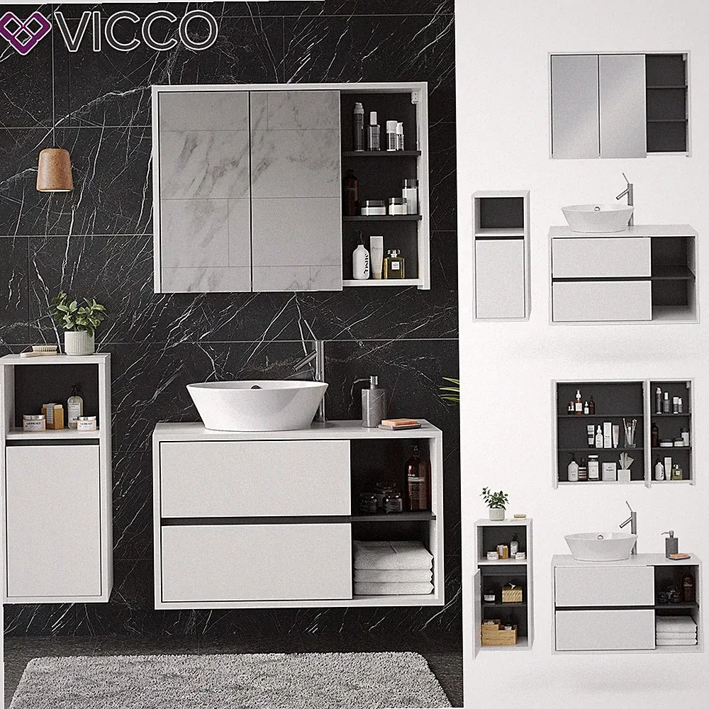Badmöbelset Badezimmerschrank Badschrank Viola Weiß Anthrazit modern Vicco