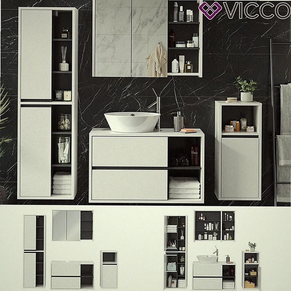 Badmöbelset Badezimmerschrank Badschrank Viola Weiß Anthrazit modern Vicco