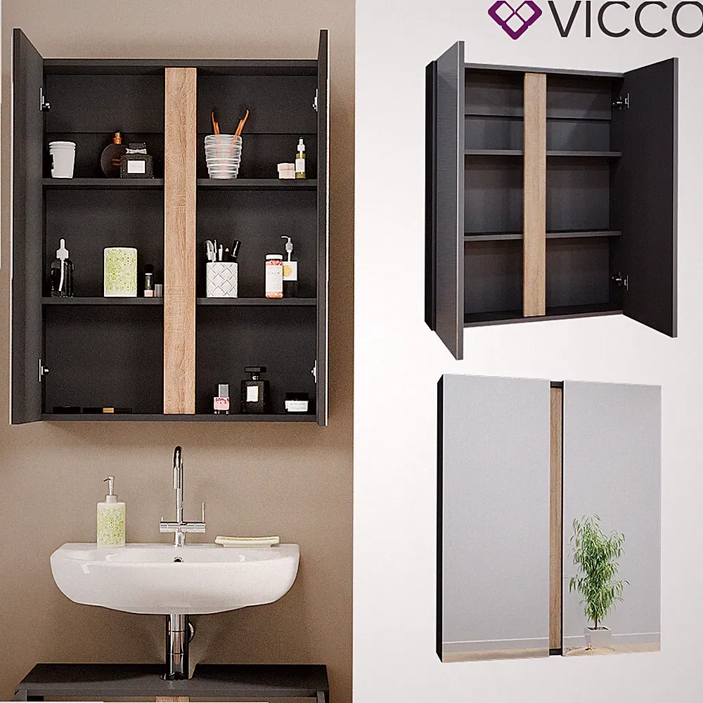 Badmöbelset Gloria Anthrazit-Sonoma modern Badezimmer Spiegelschrank Vicco