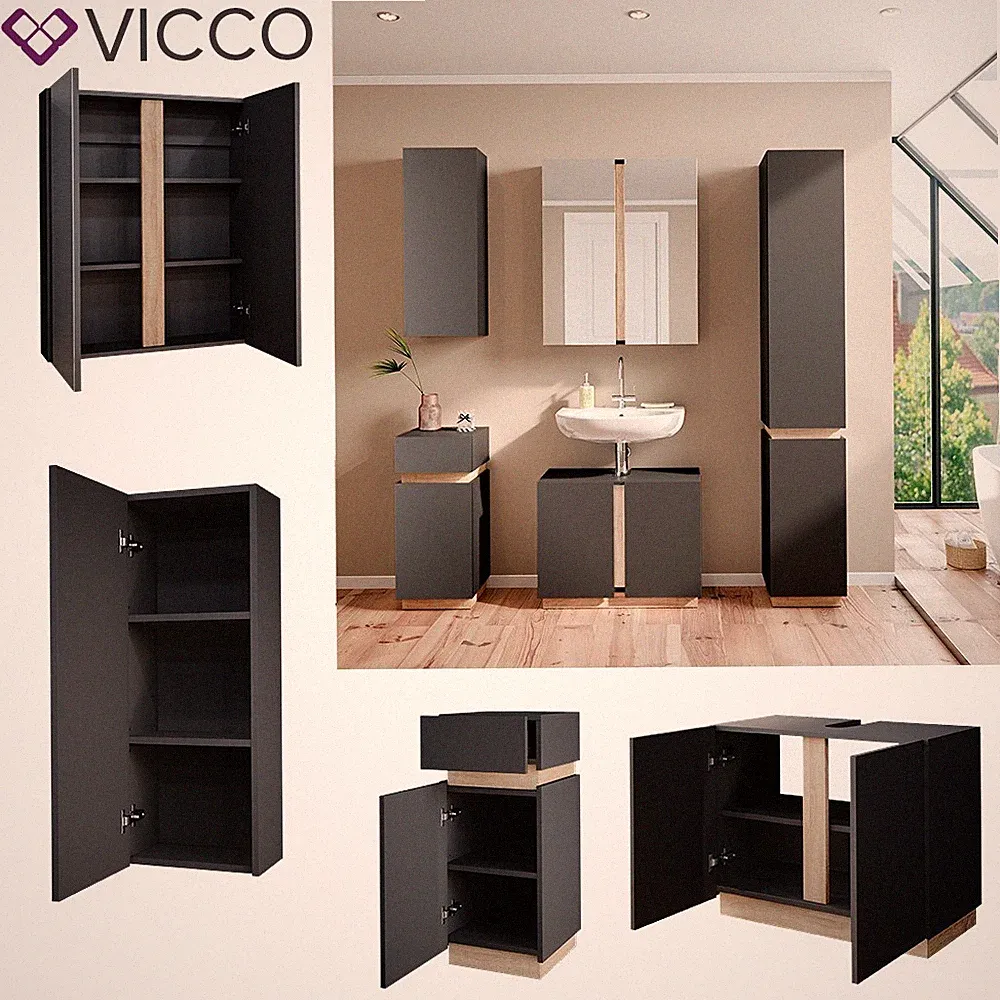 Badmöbelset Gloria Anthrazit Sonoma Spiegelschrank Hängeschrank modern Vicco