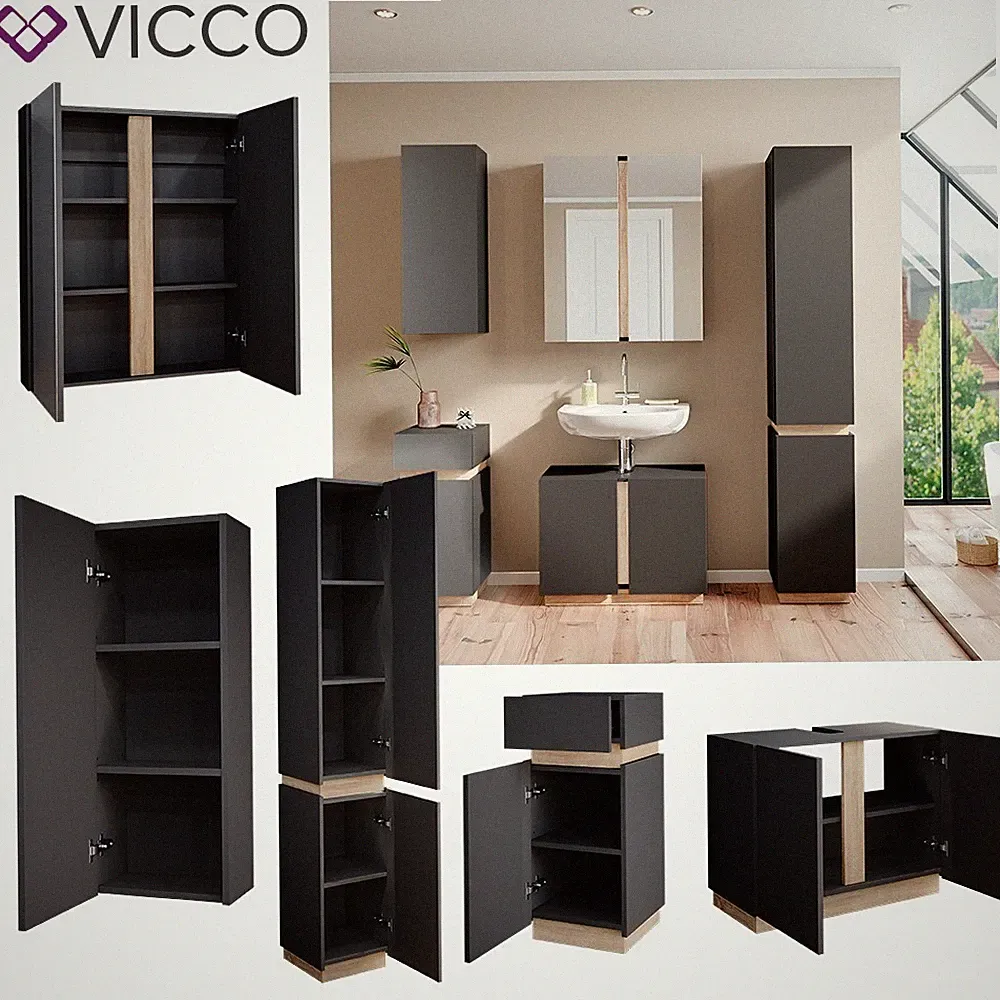 Badmöbelset Gloria Anthrazit Sonoma Spiegelschrank Hochschrank modern Vicco