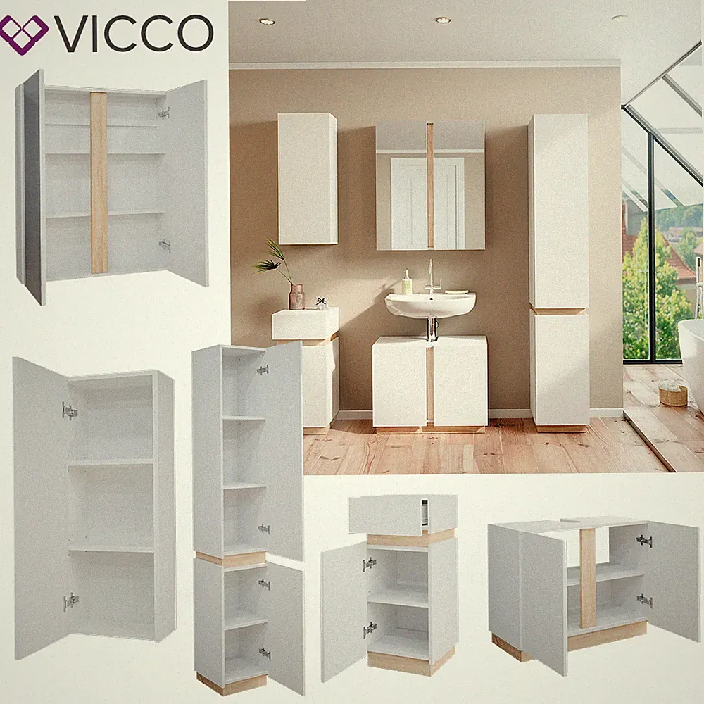 Badmöbelset Gloria Weiß Sonoma modern Badezimmer Spiegelschrank Vicco