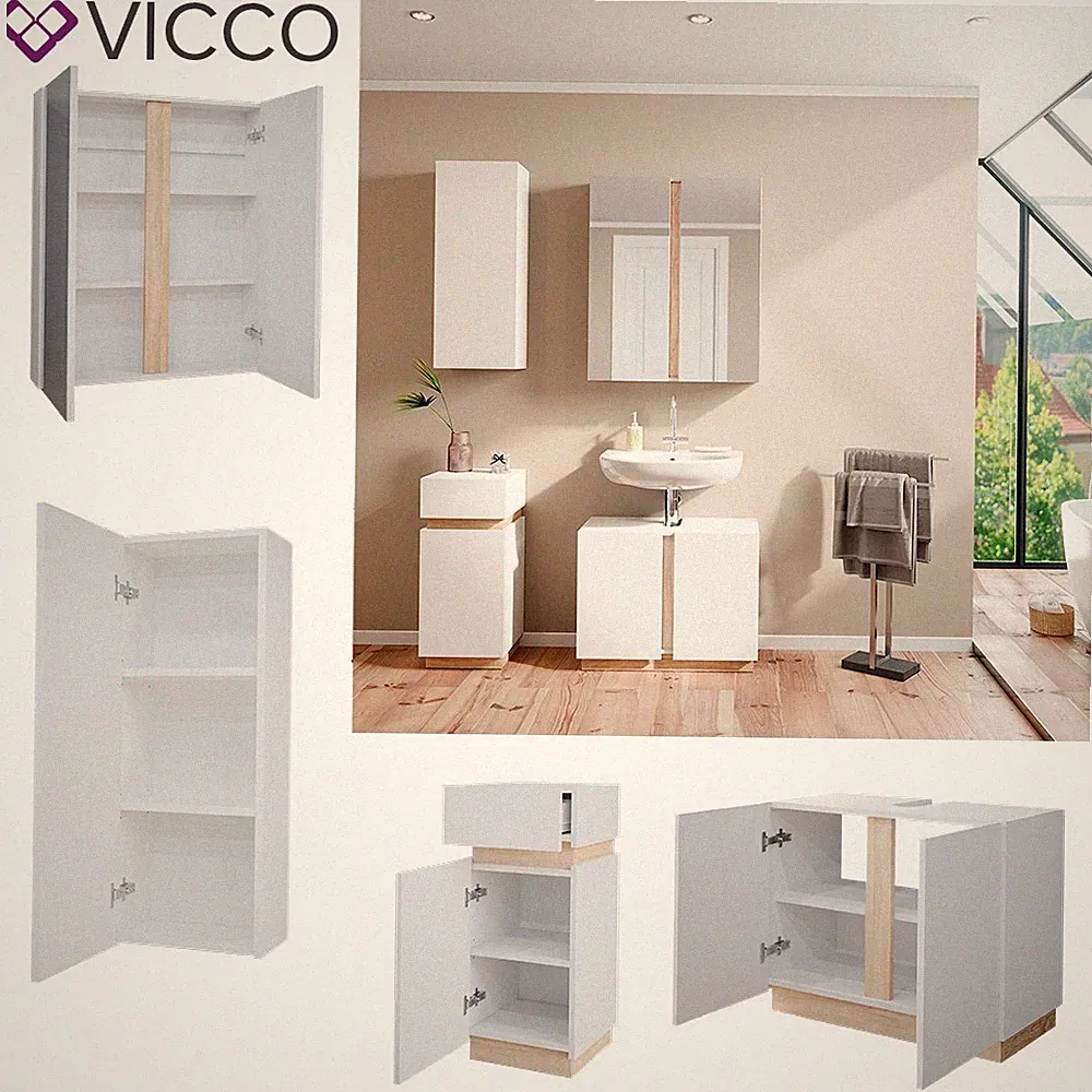 Badmöbelset Gloria Weiß Sonoma Spiegelschrank Hängeschrank modern Vicco