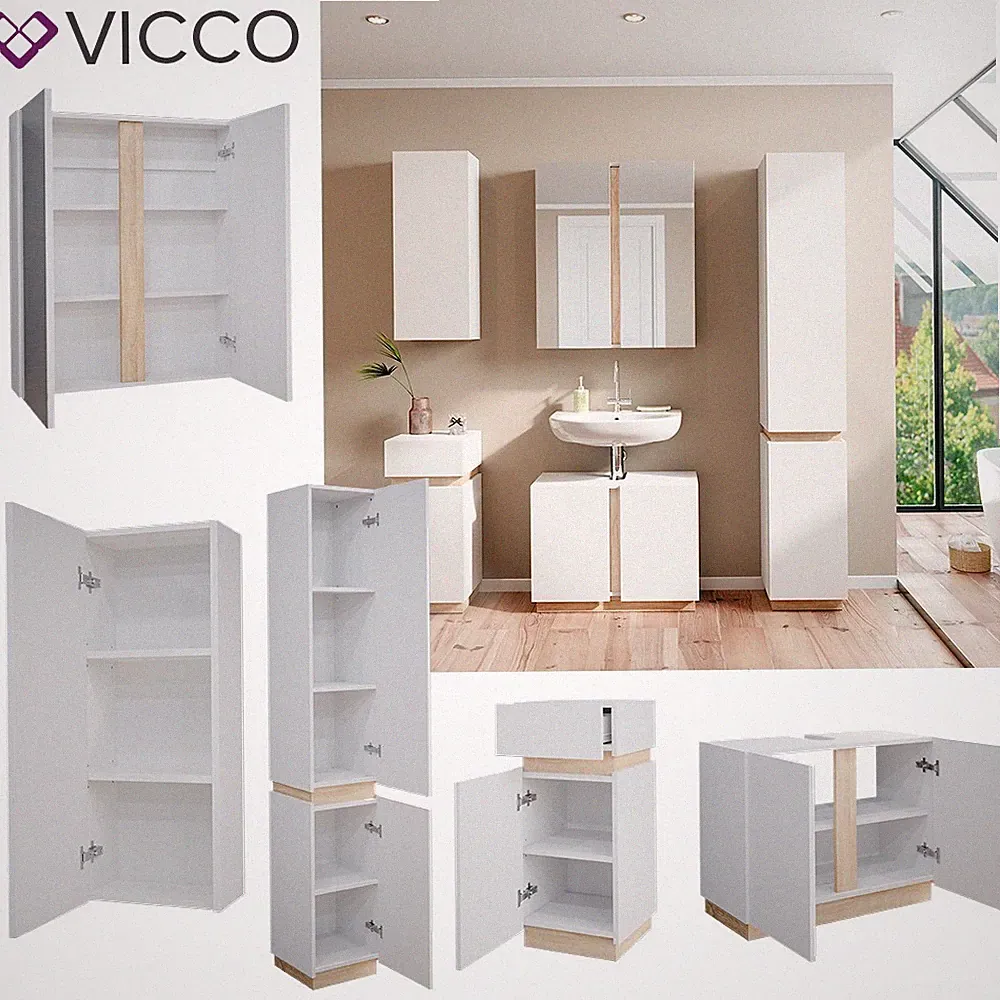 Badmöbelset Gloria Weiß Sonoma Spiegelschrank Hochschrank modern Vicco