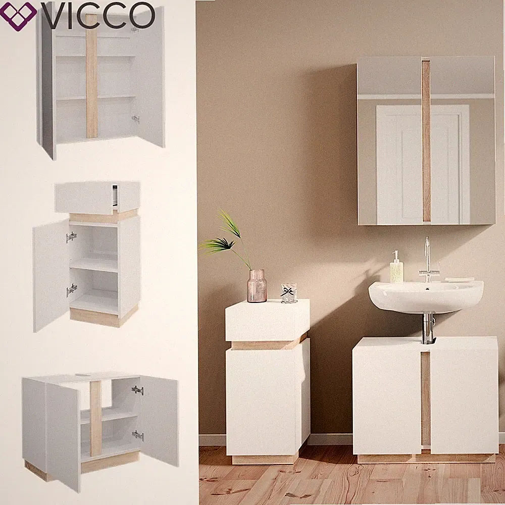 Badmöbelset Gloria Weiß Sonoma Spiegelschrank Midischrank modern Vicco