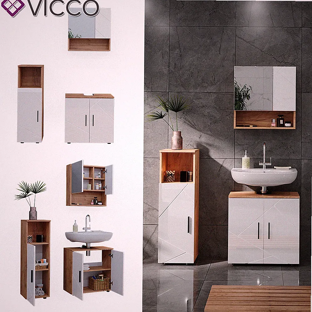 Badmöbelset Irma Hochglanz modern Badezimmerschrank Badschrank Vicco
