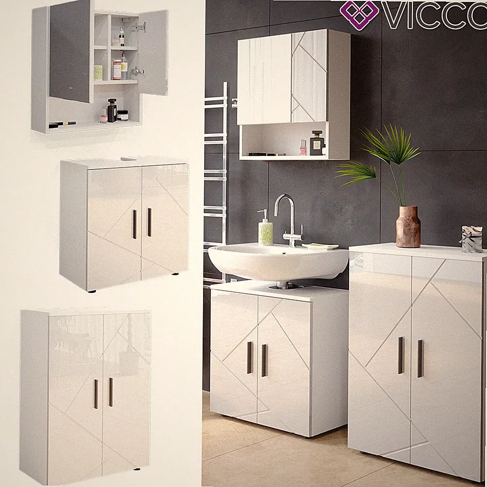 Badmöbelset Irma Hochglanz modern Badezimmerschrank Badschrank Vicco