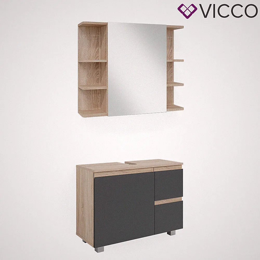 Badmöbelset J-shape modern Badezimmer Schrank Badschrank Vicco