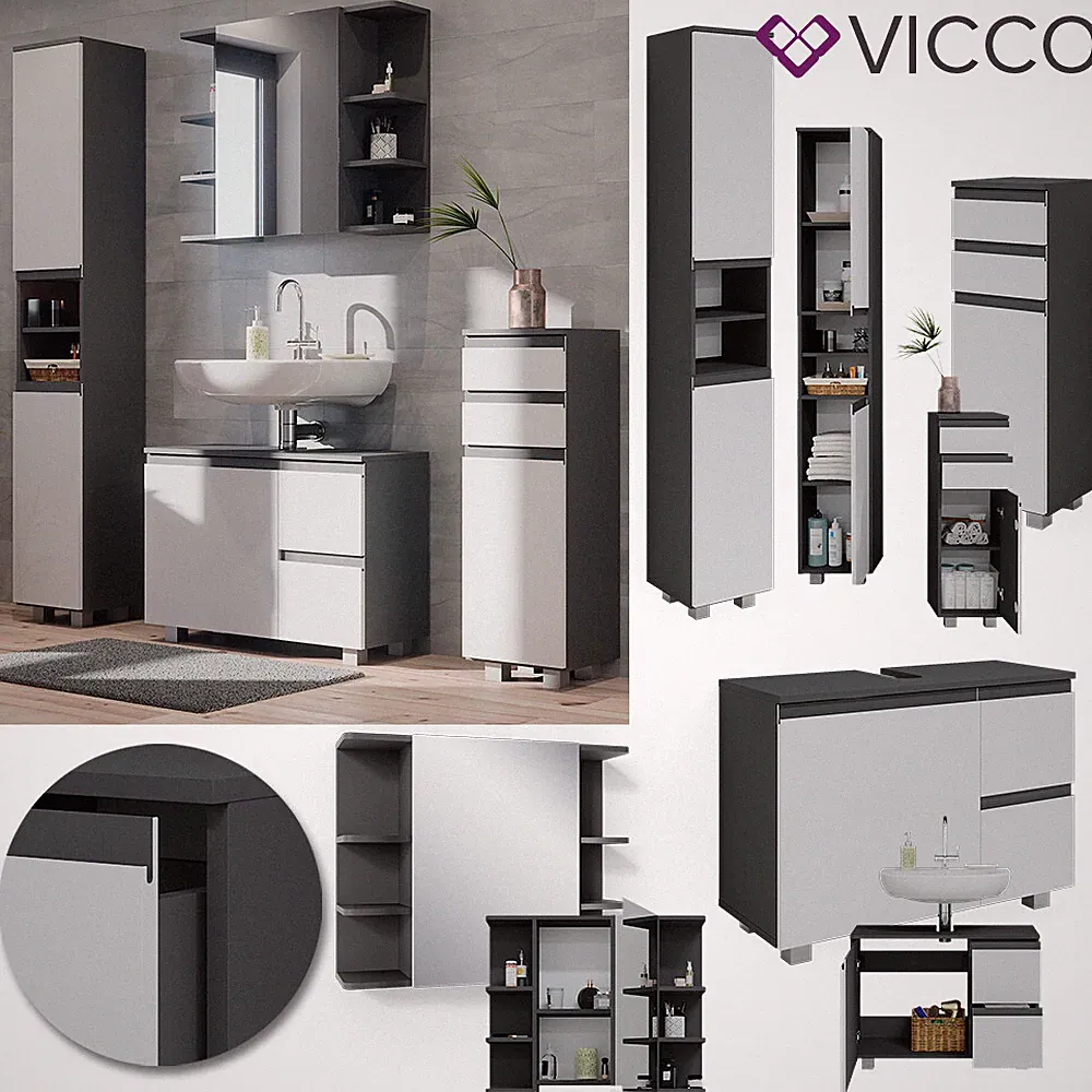 Badmöbelset J-shape modern Badezimmer Schrank Badschrank Vicco