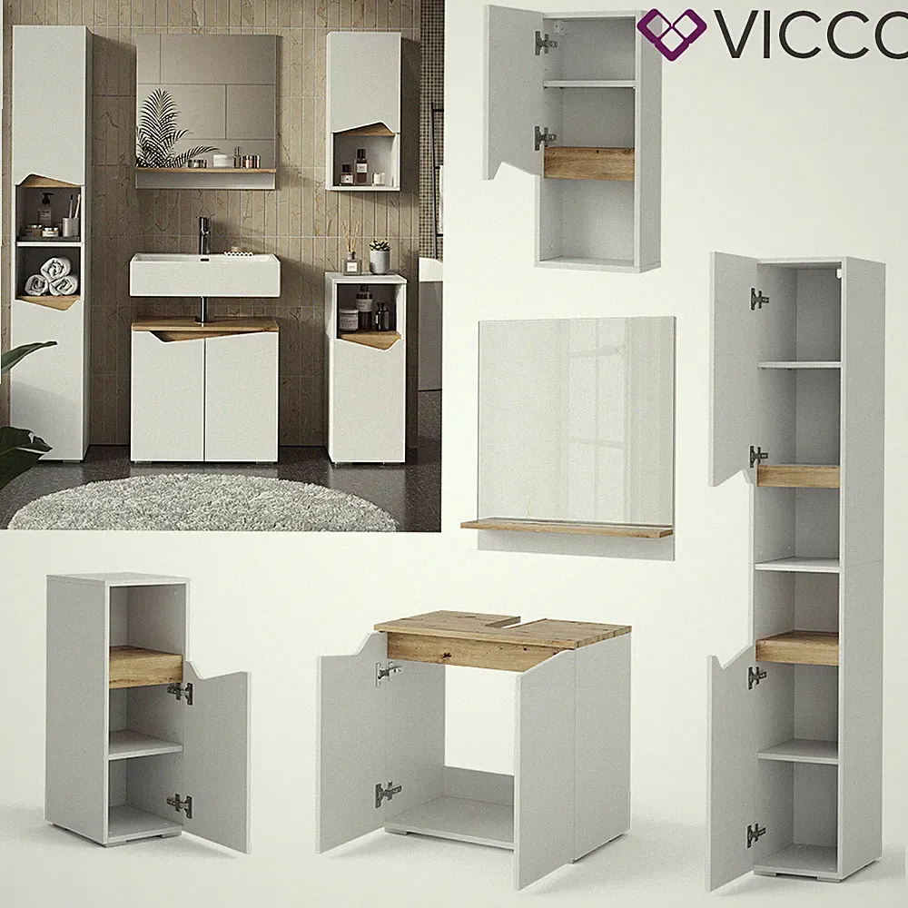 Badmöbelset Marelle modern Weiß-Artisan Badezimmer Spiegelschrank Vicco