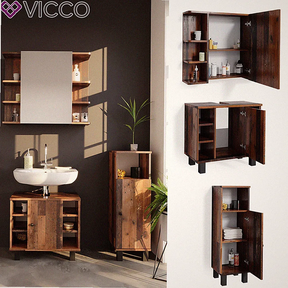 Badmöbelset Waschtischunterschrank Spiegelschrank Midischrank Fynn Vicco