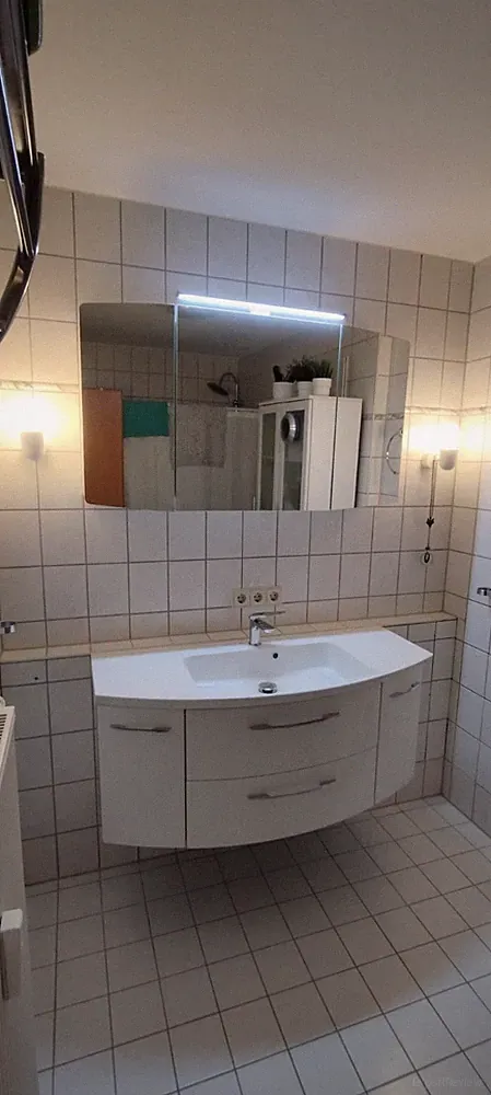 Badmöbelset Weiß mit Waschtisch, Spiegel und Hochschrank, 5-teilig