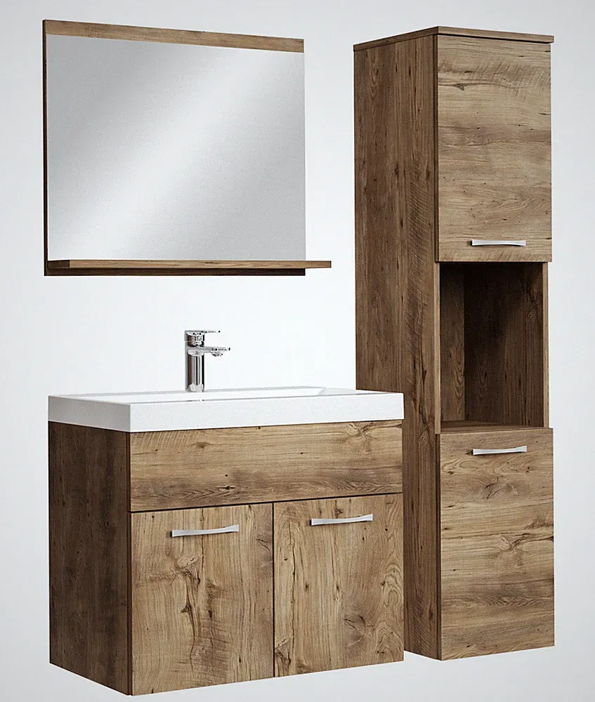 Badplaats Badmöbel Komplettset Montreal 60 x 35 cm Braun Eiche - Badezimmermöbel