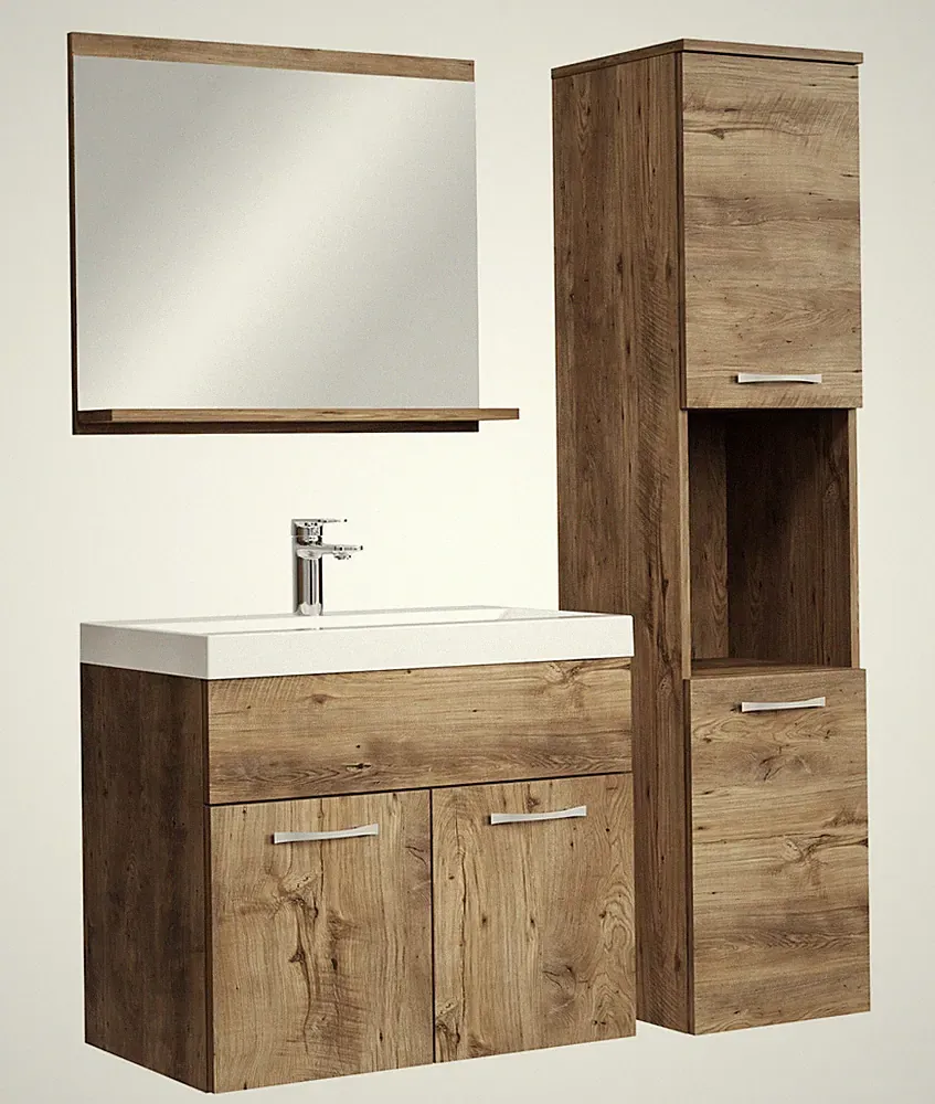 Badplaats Badmöbel Komplettset Montreal 60 x 35 cm Braun Eiche - Badezimmermöbel