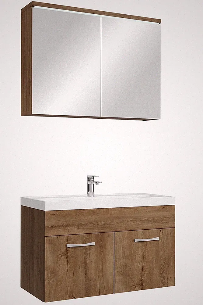 Badplaats Badmöbel Komplettset Paso 02 80 x 40 cm Braun Eiche - Badezimmermöbel