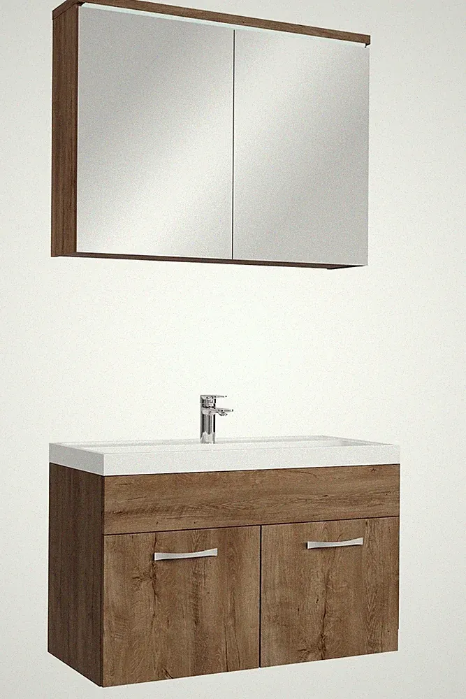 Badplaats Badmöbel Komplettset Paso 02 80 x 40 cm Braun Eiche - Badezimmermöbel