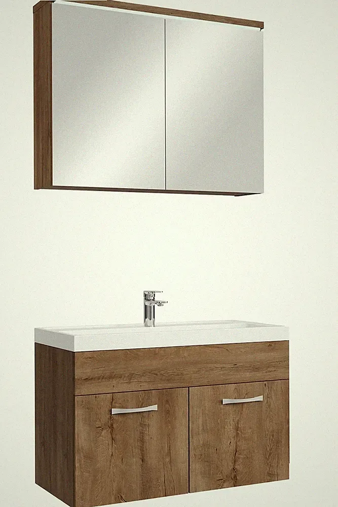 Badplaats Badmöbel Komplettset Paso 02 80 x 40 cm Braun Eiche - Badezimmermöbel