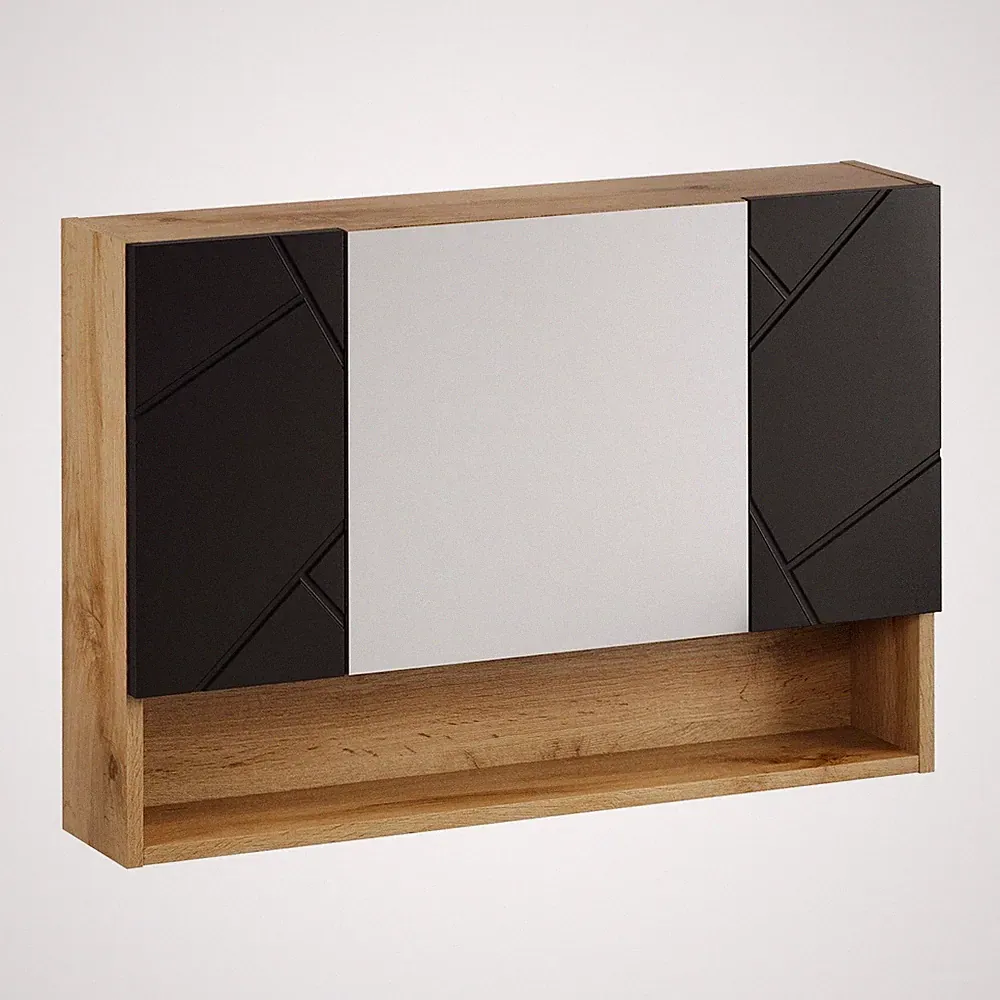 Badplaats Spiegelschrank Manello 80 x 17 x 60 cm – Eiche mit Matt Schwarz – Bade