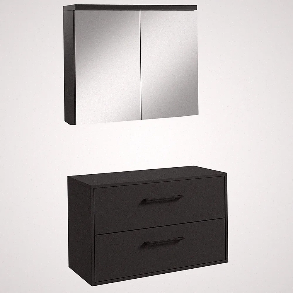 Badplaats Waschtischunterschrank Florence 80 x 46 cm - Mattschwarz - mit Spiegel