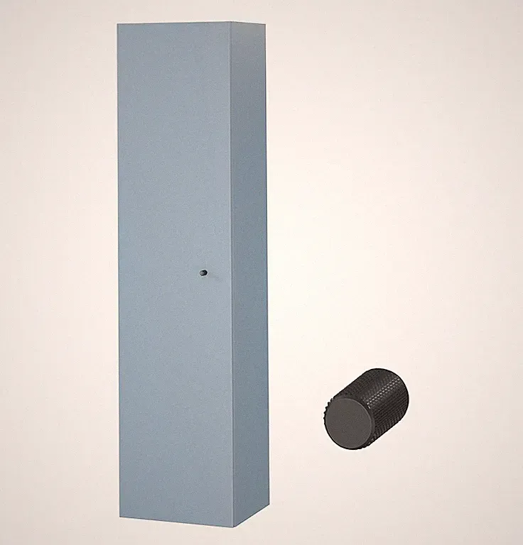 Badschrank Badezimmerschränke Hochschrank Blau LARGA 160 Schwarz Knopf + Spiegel