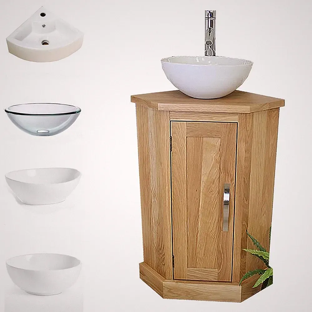 Badschrank Eiche massiv | Garderobe Eckwaschtisch Waschbecken | Badmöbel A