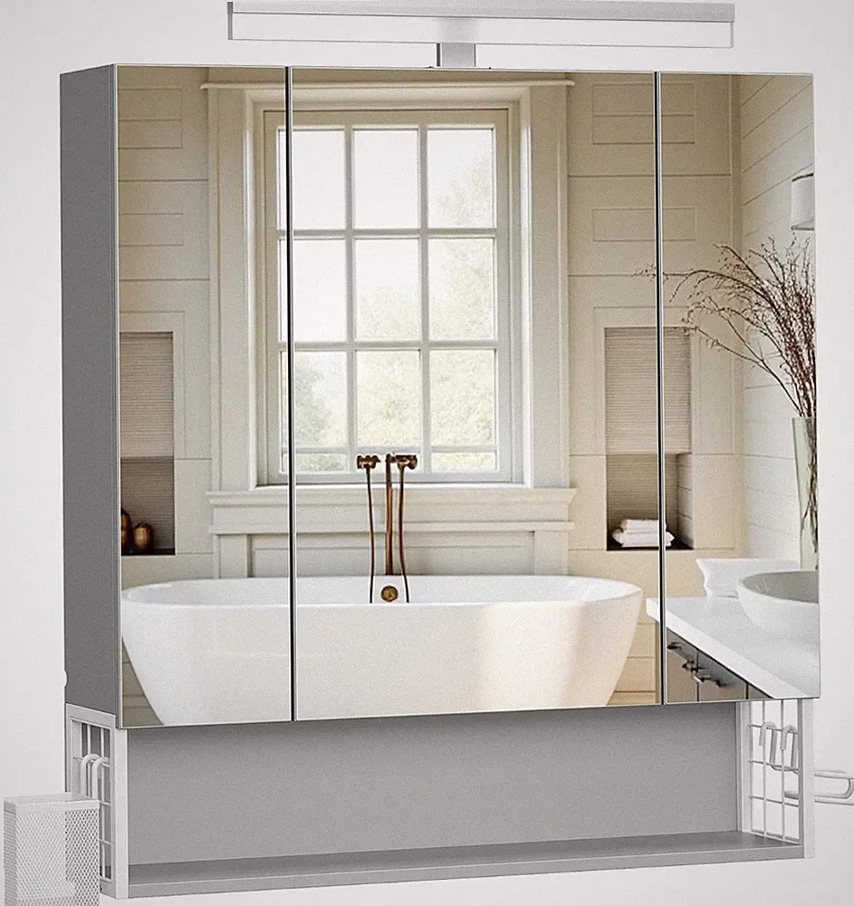 Badschrank mit Beleuchtung 3 Spiegeltüren 70x16,5