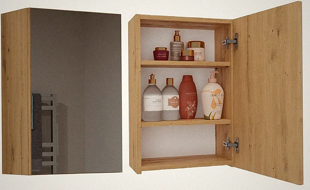 Badschrank mit Spiegel Artisan Eiche Hängeschrank Badezimmer Modern Pola 1DL