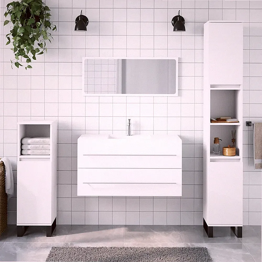 Badschrank mit Spiegel in Weiß aus Holzwerkstoff Badezimmerschrank