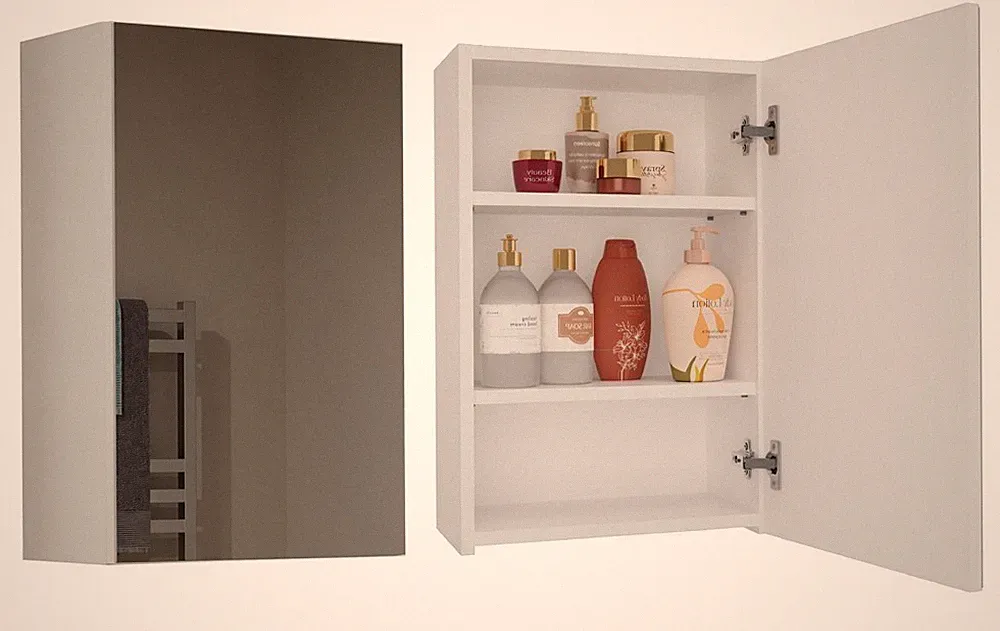 Badschrank mit Spiegel Weiß Hängeschrank Badezimmer Wandschrank Modern Pola 1DL