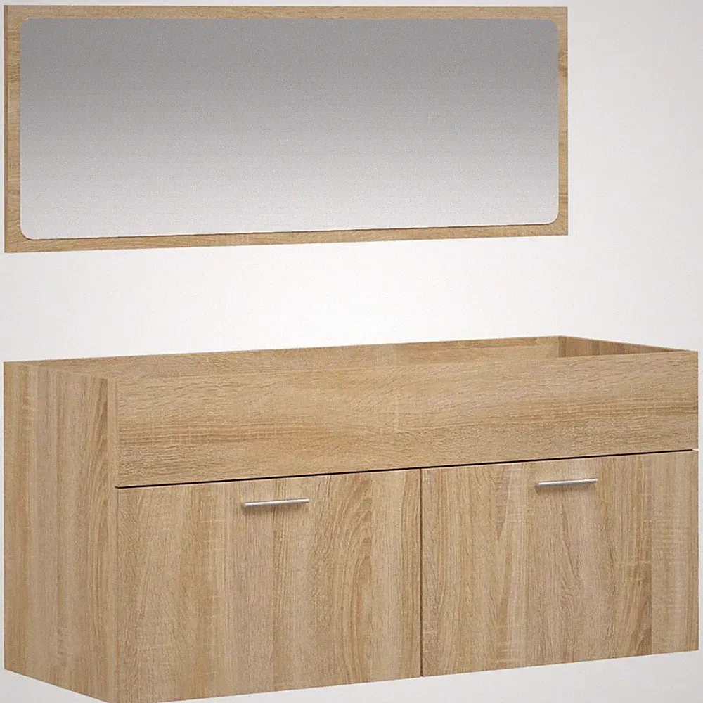 Badschrank Set Badezimmer Schrank mit Spiegel Sonoma-Eiche Holz Wandmontage