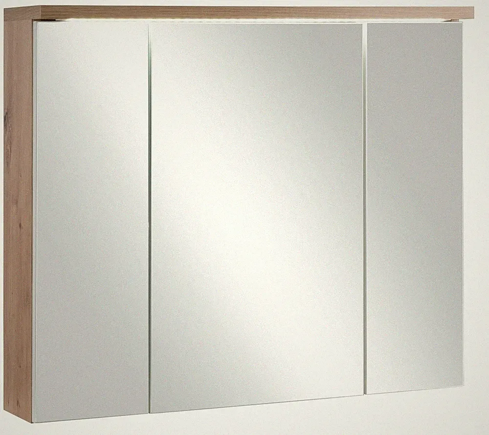 Badschrank Spiegelschrank Bad mit LED Beleuchtung 3-türig Dekor Artisan Eiche