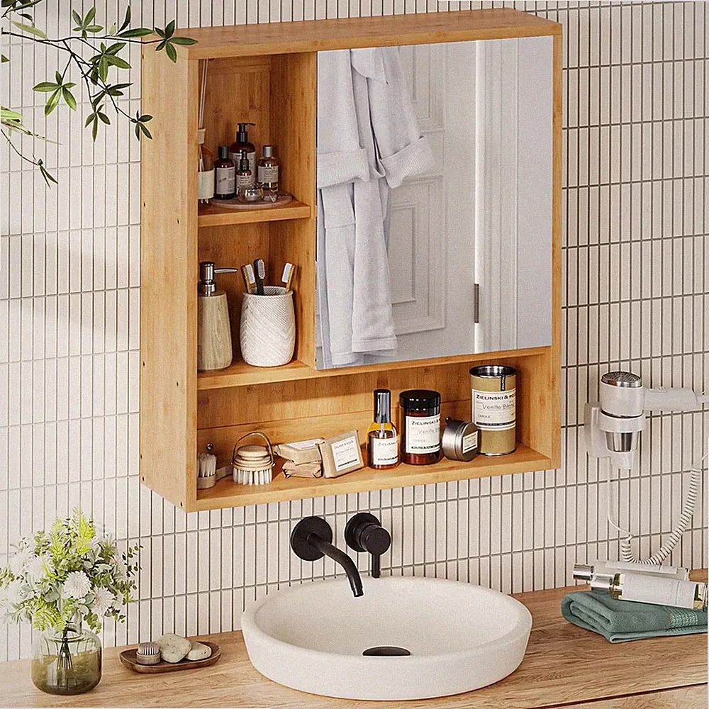 Badschrank Spiegelschrank Wandschrank Badezimmerschrank Badspiegel Schrank Bambu