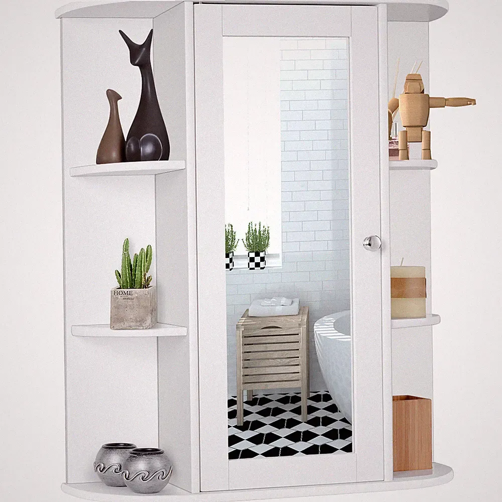Badschrank Spiegelschrank Wandschrank Medizinschrank mit Spiegel & 6 Ablagen