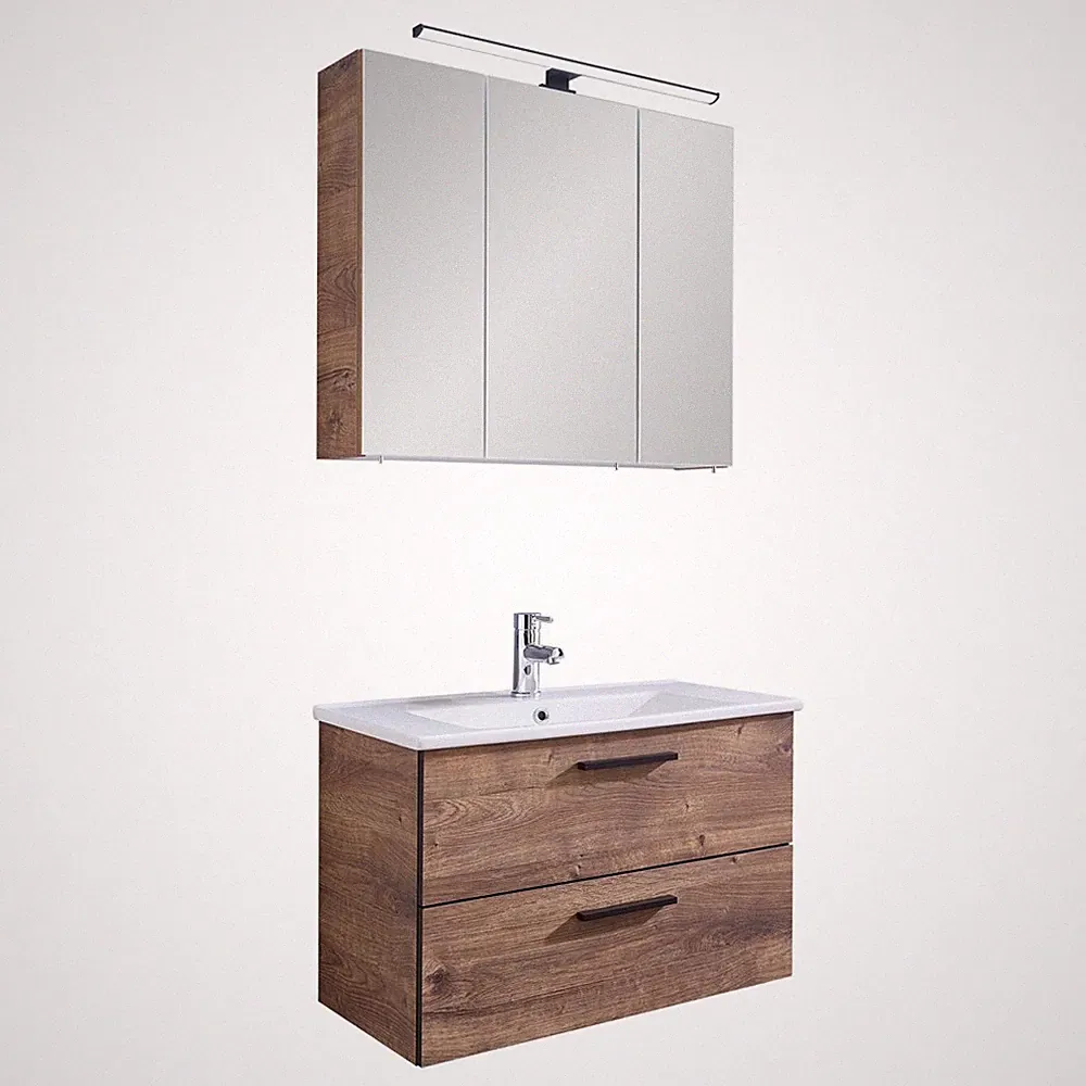 Badset Waschplatz Waschbeckenunterschrank Spiegelschrank Waschbecken Beleuchtung