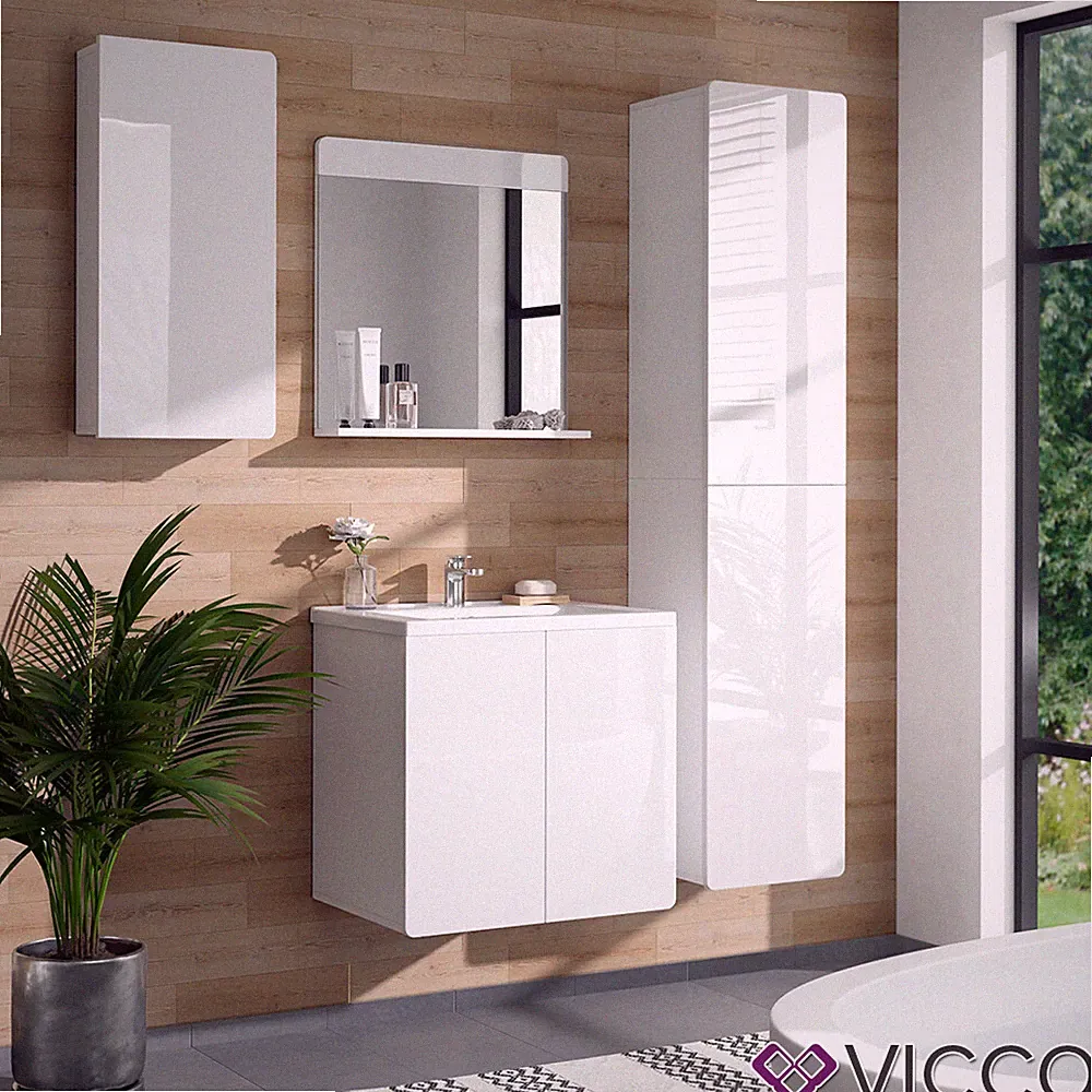 Badspiegel Hängeschrank Hochschrank Izan Weiß Badmöbel hochglänzend Vicco
